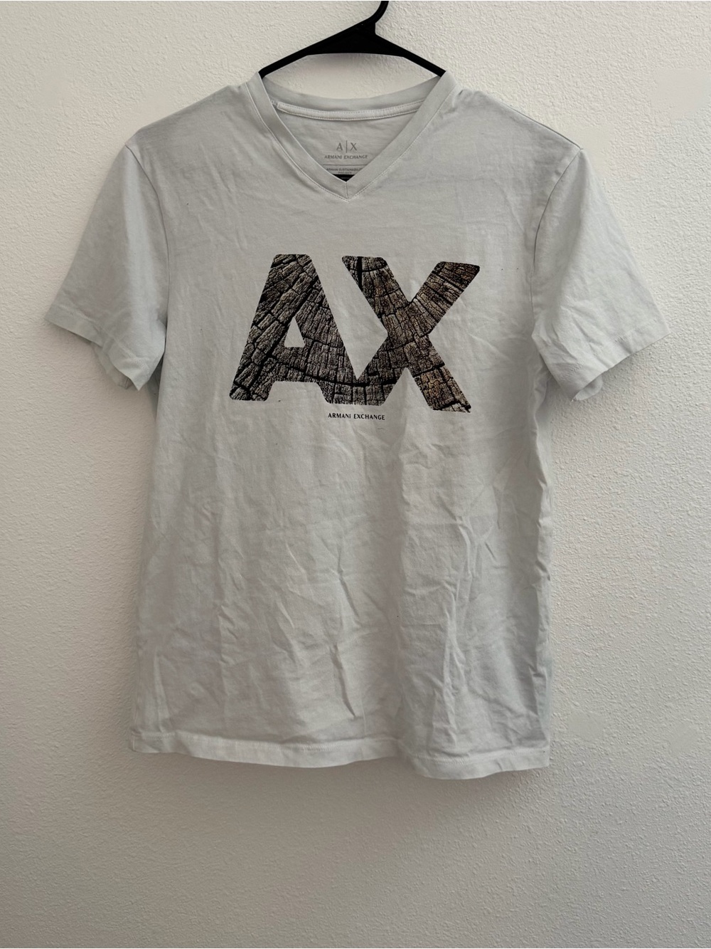 Armani Exchange Light Gray V-Neck T-Shirt with Textured AX Logo